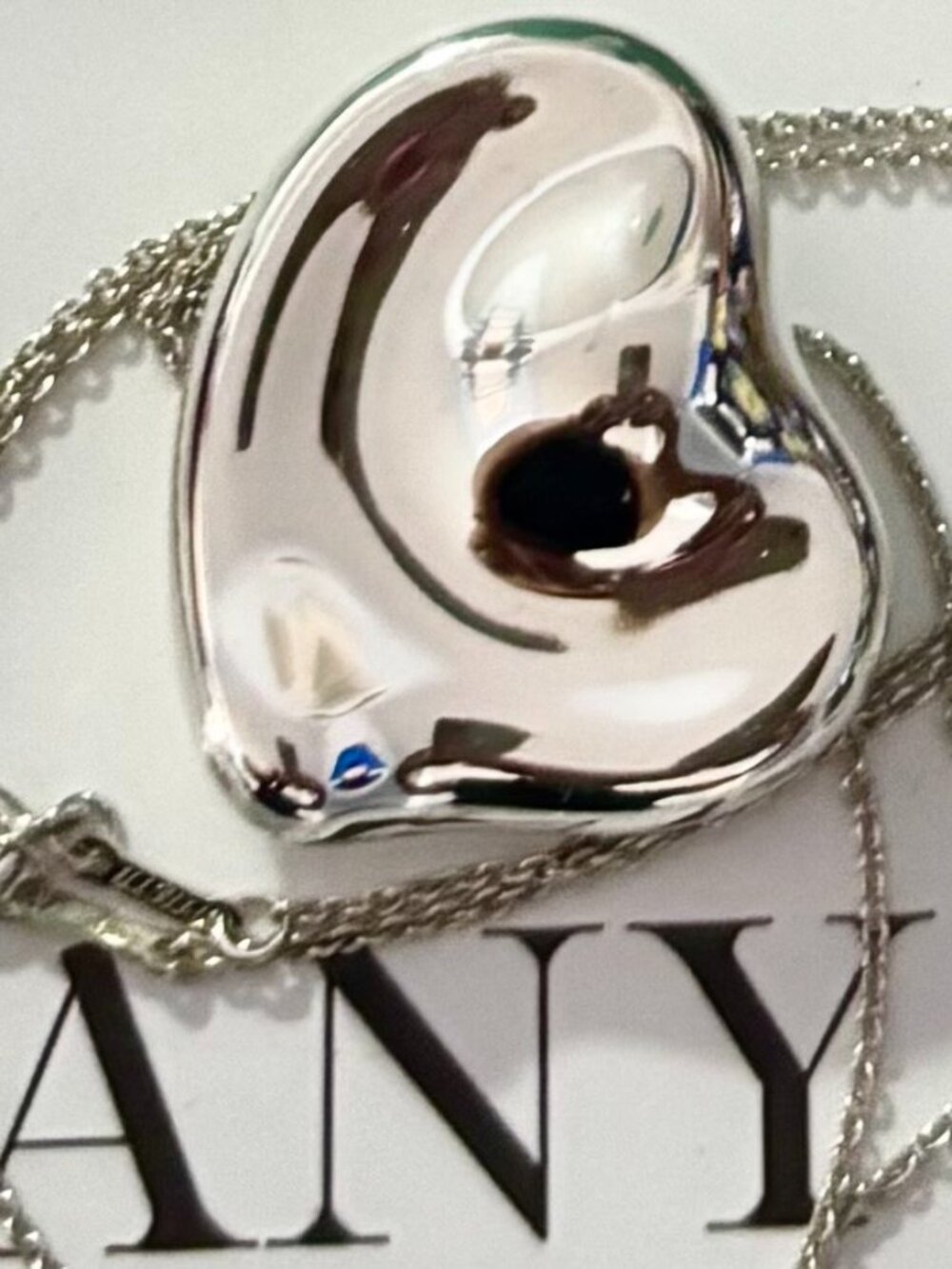 tiffany and Co. Elsa Peretti Silver Full Heart Pendant and Chain.